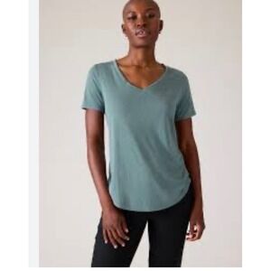 Athleta Tencel Modal V Neck Tee‎ Top Short Sleeve Medium Green Casual